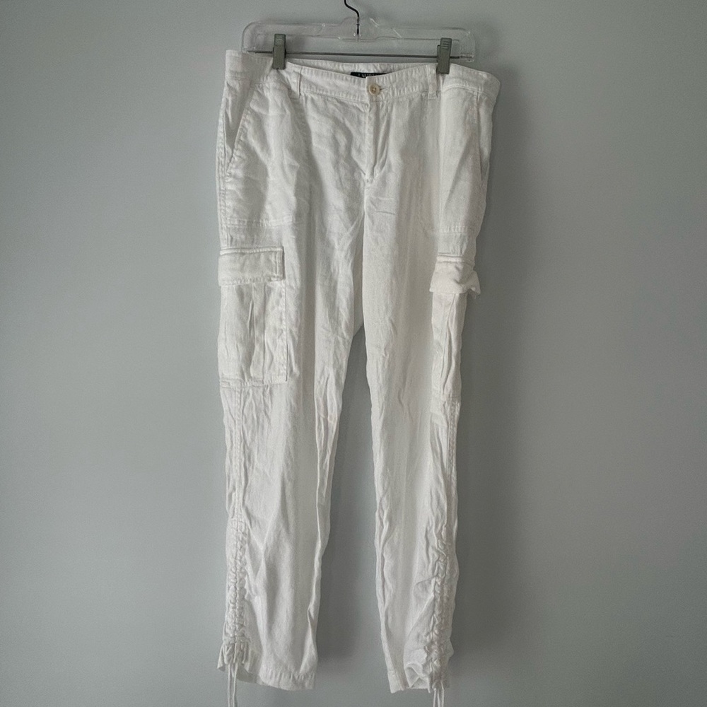 Ralph Lauren Women's White Cropped Linen Cargo Pants